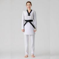 Vaikų Suaugusiųjų Unisex Taekwondo Uniforma Ilgomis Rankovėmis Kelnės 4 Kryptimis Tamprios Spandexo Veiklos Treniruočių Gi 130cm balta