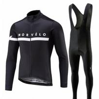 Long Sleeve Cycling Jersey Bib Pants Set Men Women Striped Breathable Wear M black
