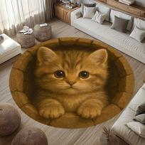 Optinė iliuzija Apvalus katės kilimėlis 3D juodo katės kilimas svetainei Helovino namų dekoravimas Raganoskiška gotikinė estetika Grindų menas 60cm x 60cm black