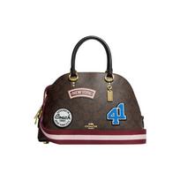 COACH Katy 30 classic presbyopic zipper closure ski patch leather and coated canvas shoulder crossbody handbag large size women's dark brown ruda