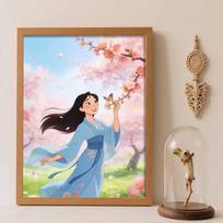 Disney Mulan Cherry Blossom Butterfly Diamond Painting Art Kit Handmade DIY5D Home Decor Gift Round 50x70cm white