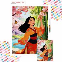 Disney Mulan cherry blossom butterfly diamond painting handmade diy 5D mosaic art kit home decoration gift Round 40x50cm black