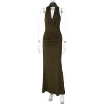 Europe and the United States hot-selling women's clothing winter new fashion sexy backless pleats slim temperament neck dress wholesale L