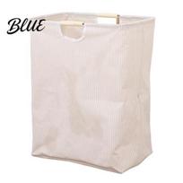 Multi Purpose Storage Bucket Laundry Basket with Wooden Handles Cotton And Linen Large Lightweight Basket Space Saving Foldable Organizer C