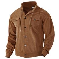 Men's Corduroy Lapel Jacket Vintage Work Coat Multi-Pocket Retro Outerwear Fall Winter Brown XXXL tamsiai ruda spalva