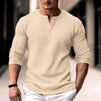 Vyriški vafliniai marškinėliai ilgomis rankovėmis su Henley apykakle, viršus, atostogų, kasdieniai, madingi XXXL beige