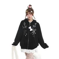 BeatStreet Ladies' Casual  Ear Hooded Open Cardigan Sweatshirt Loose Fit Comfortable Autumn Wear Korean Style Long Sleeve Cotton S juoda