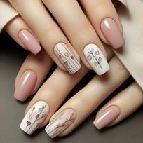 24 pieces, hot-selling manicure, elegant, fashionable, small, fresh love stripes, medium and rectangular wearing armor wholesale Free jelly glue + rubbing strips