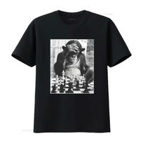 Chimp Playing Chess T Shirt Cool Player Merch For Art Funny vintage Washed Soft Breathable graphic designer clothes homme 4XL gray