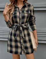 Hot-selling European and American autumn and winter fashion sexy printed shirt short skirt dress women 2XL black
