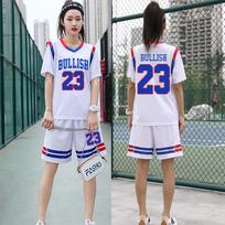 Womens Basketball Jersey Set Fake Two-piece Short Sleeve Students Team Uniforms S white