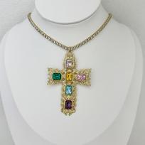 Hot Selling Classical Color Sparkling Cross Necklace Gorgeous Exquisite Fashion Colorful Gold Jewelry for Party Daily Gifts gray