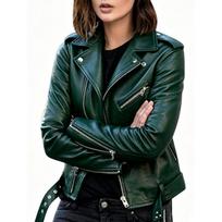 Womens Short PU Leather Jacket Biker Style Slim Fit Winter Coat In Multiple Colors 4XL gray