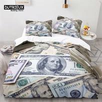 Spalvingas Pinigų Patalynės Komplektas JAV Dolerio Banknotai Antklodės Užvalkalų Komplektas 3D Spausdinimo Antklodės Užvalkalas Su Pagalvių Užvalkalais Miegamojo Dekoras EU single(135x200cm)