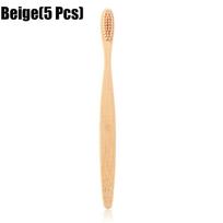 Adult Rainbow Multi-colors Wooden Eco-Friendly Bamboo Toothbrush Soft Fibre Hair Teeth Brush Beige(5 PCS) beige