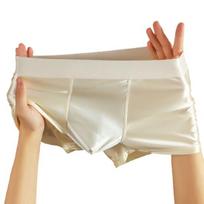 Men Boxer Underwear Elastic Mid-Waist Breathable Slim Fit Shorts Briefs Pure Color U-Convex Design Smooth Fabric Ice Silk Panties Size#51 beige