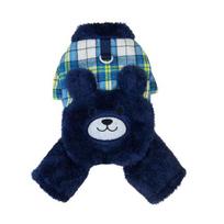Fuzzy Bear Dog Jumpsuit, Cute Plaid Dog Outfit, Warm 4-Legged Apparel, Plush Lined Cozy Onesie Clothes for Small Dog Autumn Winter Clothes XS