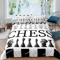 International Chess Bedding Set Single Twin Full Queen King Size Bed Set Aldult Kid Bedroom Duvetcover Sets Bed Sheet Set EU Single 135*200cm/53x79in 3pcs white