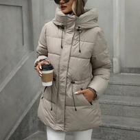 Womens Mid-Length Hooded Cotton Puffer Jacket Slim Fit Warm Winter Coat XL gray