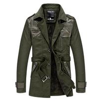Men's Slim Fit Mid-length Trench Coat with Plush Lining and Leather Collar XXL gray
