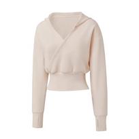Women's V-Neck Slim Fit Yoga Hoodie - Fitted Waist Athletic Jacket for Fall Winter Workout & Fitness L beige