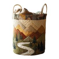 Multi Color Pattern Quilted Laundry Basket Folding Large Capacity Clothes Storage Bucket with Handle Space Saving beige