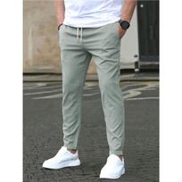 Kasdienės Slim-fit devynių taškų vyriškos kelnės, vienspalvės, su kišenėmis L gray
