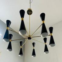 Handcrafted Brass Sputnik Chandelier 8 Arm Mid Century Stilnovo Style gray