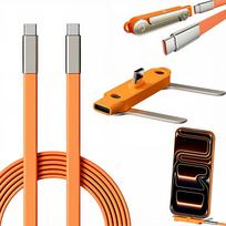 240W Type-C PD Fast Charging Data Cable with Removable Phone Stand Holder Nylon Material Computer Compatible 1.5 m orange