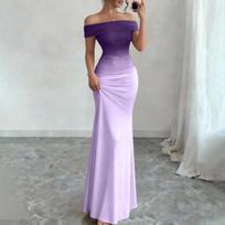 Off Shoulder Gradient Maxi Dress for Women Slim Fit Floor Length Gown Soft Stretchy Fabric Elegant Evening Wear XXL