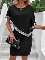Women's fashion contrasting color splicing fake two-piece slim-fit hip-lift sequined dress women's wholesale XXL