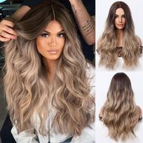 Hot-selling popular brown wig gradual change women's long roll medium daily high temperature silk head cover wig white