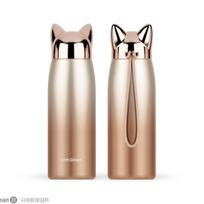 300 ml mielas katės ausų termosas, Kawaii nerūdijančio plieno vakuuminė flaska, nešiojamas kelioninis puodelis mergaitėms ir dovanoms 300ml 1pcs auksas