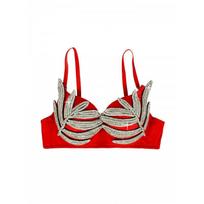 Ultra-short Party Bustier Top 3D Rhinestone Black Slim Fit Women 40C-90 red
