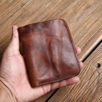 Handmade Men's Short Vertical Wallet Vintage Minimalist Slim Leather Bifold Purse Business Card Holder