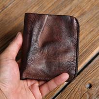 Handmade Men's Short Vertical Wallet Vintage Minimalist Slim Leather Bifold Purse Business Card Holder kava