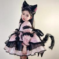Mergaičių Luna Katė Princesės Lolita Suknelė - Mielas Helovino Cosplay Kostiumas Black and Pink Dress gray