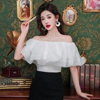 Summer New Style Ruffled One-shoulder Shirt Slim Fit and Versatile Off-shoulder Top for Women S