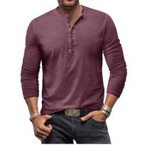 Men's Vintage Slim Fit Tie-Dye Henley Distressed V-Neck Long Sleeve T-Shirt US XL black