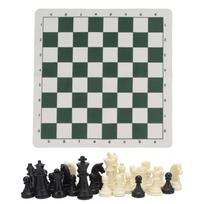 Plastic Chess Pieces with PU Imitation Leather Chessboard International Chess Figures Toy Set white