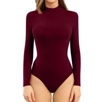 Long Womens Slim Onepiece Tshirt Sleeve Half High Neck Solid Color Jumpsuit Top Wine,XXL black