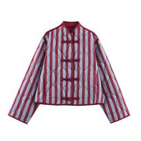 Moterims Žieminė Dryžuota Mazguota Mygtukinė Ilgomis Rankovėmis Slim Fit Medvilninė Striukė M gray