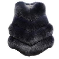 Fur autumn and winter new fashion women's slim-fit fur vest, imitation fox fur coat XXXL black