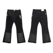 Mens Slim Fit Flared Denim Pants Casual Workwear Jeans With Splatter Print Patchwork XL