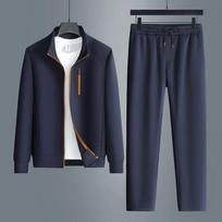 Mens Casual Tracksuit Long Sleeve Stand Collar Slim Fit Drawstring Pants 2 Piece Set Winter 4XL 185-205 black