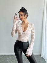 Spring Women's Solid Sexy Lace Slim Fit V Neck Long Sleeve T Shirt Top Women Fashion Daily Basic Office Lady Casual Slim Fit Ladies Elegant Top L white