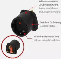 Brennenstuhl kelioninis kištukas / kelioninis adapteris (kelioninio lizdo adapteris: skirtas Uk lizdams ir Eu kištukams) spalva: juoda, juoda, pl11280