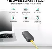 Yulinca 10g Poe injektorius, 802.3af/at/bt Power Over Ethernet Poe adapteris, 10g/5g/1g spartos automatinis prisitaikymas, Non-poe į Poe adapteris, Plug & Play, atstumas iki 100 metrų (328 pėdų)