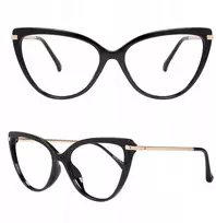 Akiniai be dioptrijų katės akys juodi moteriški cat eye rėmeliai su mėlynas light block filtru