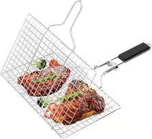 Grilio krepšelis - nerūdijančio plieno bbq nešiojamas sulankstomas kepimo grotelės su nuimama rankena lauko kepsninėms žuviai, daržovėms